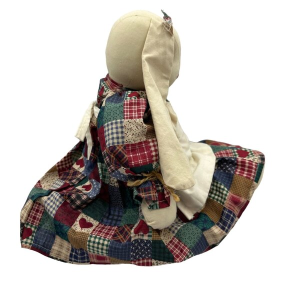 Handmade Patchwork Bunny Doll With Three Baby Bunnies In Apron 18" Plush Decor - Picture 4 of 13